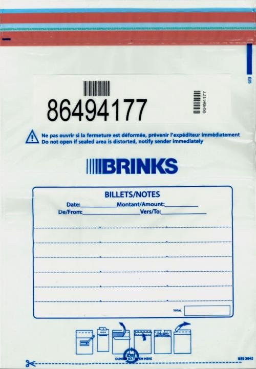 SAC BILLETS LOGO BRINK'S - 3000 BILLETS MAX