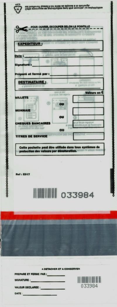 SAC DE DEPOT POUR BILLETS/CHEQUES/MONNAIE